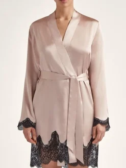 Morgenmantel Kurz|Morgenmantel Aus Satin^Aubade Seiden-Kimono TOI MON AMOUR altrosa-schwarz von altrosa mit schwarz