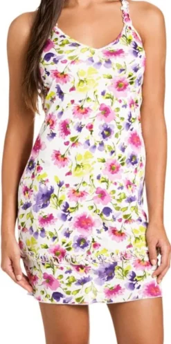 Seidennachthemd^Gattina Seidennachthemd kurz AMALFI mit Blumendruck von Wirkseide Seidenmix