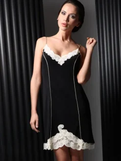 Seiden Basics|Seidennachthemd^Gattina Seidennachthemd Wirkseide kurz TAHITI mit Spitze