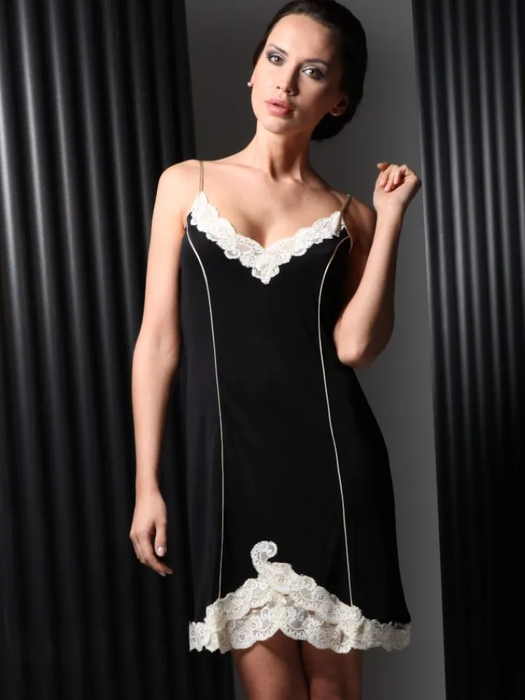 Seiden Basics|Seidennachthemd^Gattina Seidennachthemd Wirkseide kurz TAHITI mit Spitze von