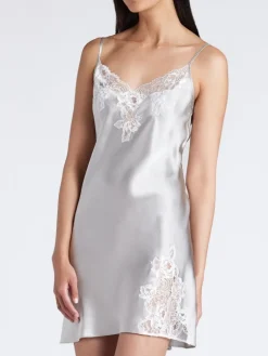 Seidenneglige|Seidennachthemd^Luna di Seta Seidenneglige Lace Seduction exquisit von silber oder bernstein mit Spitze