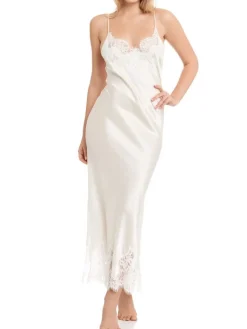Alle Negligés|Unterkleider Mit Seide^Gattina Seiden-Neglige lang MAILIN No. 2 Stretchseide mit Spitze von weiß oder schwarz mit Spitze