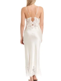 Alle Negligés|Unterkleider Mit Seide^Gattina Seiden-Neglige lang MAILIN No. 2 Stretchseide mit Spitze von weiß oder schwarz mit Spitze