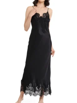 Alle Negligés|Unterkleider Mit Seide^Gattina Seiden-Neglige lang MAILIN No. 2 Stretchseide mit Spitze von weiß oder schwarz mit Spitze