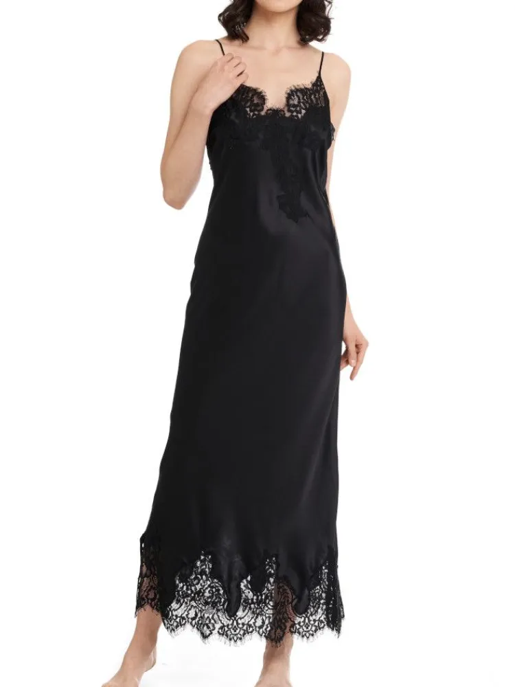 Alle Negligés|Unterkleider Mit Seide^Gattina Seiden-Neglige lang MAILIN No. 2 mit Spitze von weiß oder schwarz mit Spitze