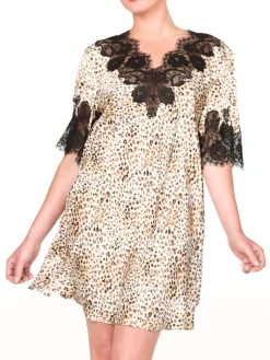 Seide Sleepshirt|Seidennachthemd^Gattina Seiden-Sleepshirt mit Spitze ST. ELM Kurzarm von