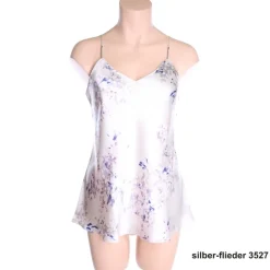 Spaghettiträger Tops|Mit Seidensatin^Luna di Seta Seidentop GARDEN PRINT von dunkelblau oder silber-flieder