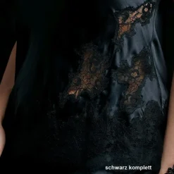 Tops Mit Spitze|Spaghettiträger Tops^Gattina Seidentop STARSHINE mit Spitze von gold oder schwarz mit schwarzer Spitze