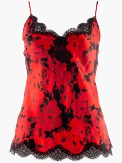 Tops Mit Spitze|Spaghettiträger Tops^Aubade Seiden-Top TOI MON AMOUR rot-schwarz von rotes Blumenmuster mit schwarz