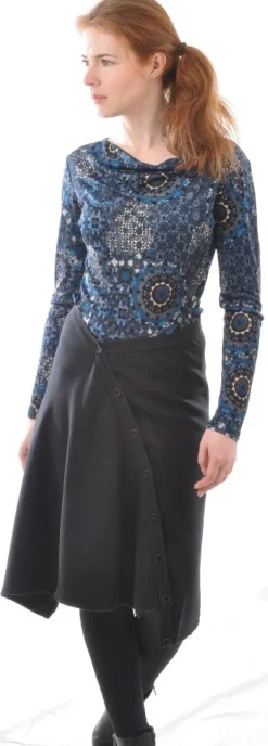 Kleider^Alkena Seide-Wolle ROCK mit Knöpfen von schwarz