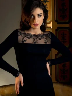 Shirt Mit Spitze|Wolle-Seide Shirts^Lise Charmel Shirt SUBLIME EN DENTELLE Wolle Seide Spitze von schwarz