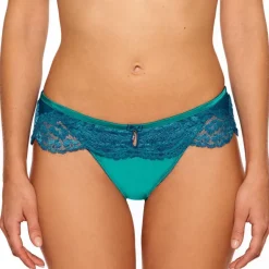 Alle Slips|Alle Unterteile^Millesia Slip mit Seide ADRIANA von türkisblau oder gold-sand farben mit Spitze