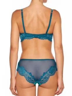 Alle Slips|Alle Unterteile^Millesia Slip mit Seide ADRIANA von türkisblau oder gold-sand farben mit Spitze