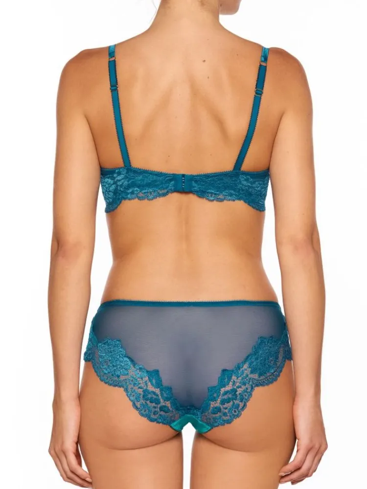 Alle Slips|Alle Unterteile^Millesia Slip mit Seide ADRIANA von türkisblau oder gold-sand farben mit Spitze