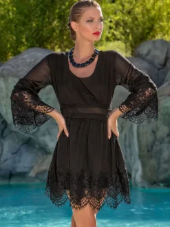 Strandkleider & Sommerkleider|Kaftane^Cotton Club Sommer Kaftankleid BLACK LACE von Mare mit Baumwolle schwarz mit Spitze