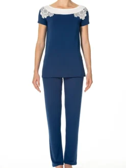 Feine Pyjamas^IMEC Sommer Pyjama CAMILLA blau-weiß aus Modal von taupe