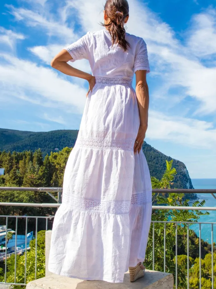 Strandkleider & Sommerkleider|Kleider^Laetitia Beachwear Sommerkleid Baumwolle ARIANNA lang weiß von weiß mit Spitze