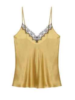 Alle Lingerie Tops|Mit Seidensatin^Pain de Sucre Spaghettiträger Top TILDA 72 in messing von messing mit schwarzer Spitze