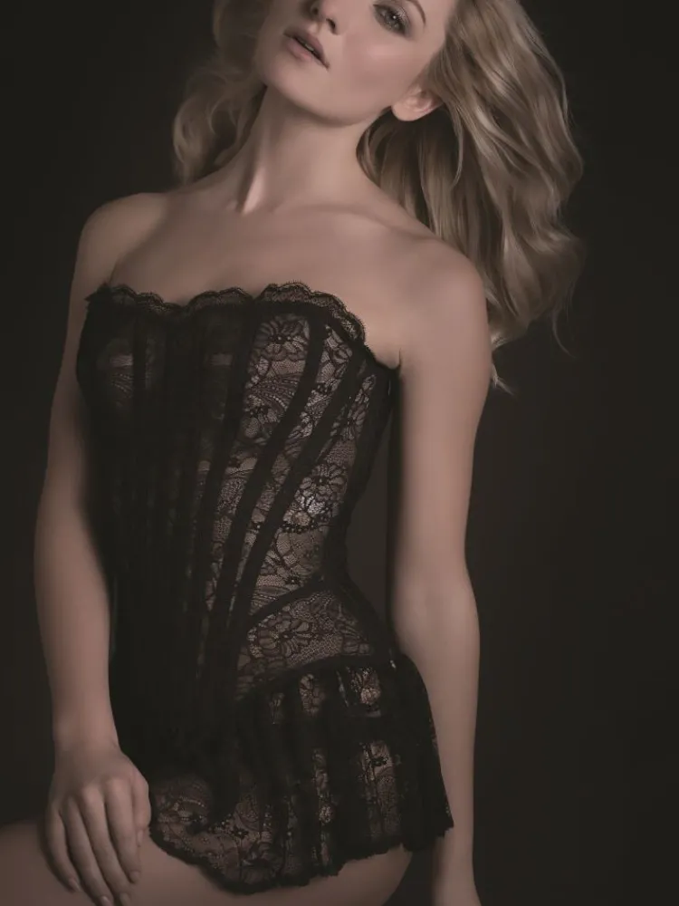 Tops Mit Spitze|Alle Corsagen^Cadolle Spitze Korsett MALIA JULIETTE NOIRE schwarz von schwarze Spitze mit Blumenmuster