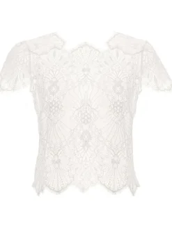 Tops Mit Spitze|Shirt Mit Spitze^Prelude Spitze Kurzarm Top von Milano schwarz oder elfenbein weiß