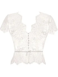 Tops Mit Spitze|Shirt Mit Spitze^Prelude Spitze Kurzarm Top von Milano schwarz oder elfenbein weiß