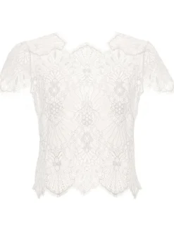 Tops Mit Spitze|Shirt Mit Spitze^Prelude Spitze Kurzarm Top von Milano schwarz oder elfenbein weiß