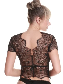 Tops Mit Spitze|Shirt Mit Spitze^Prelude Spitze Kurzarm Top von Milano schwarz oder elfenbein weiß