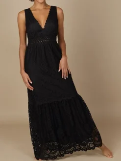 Strandkleider & Sommerkleider|Freizeit- & Reisekleidung^Marjolaine Spitze Sommerkleid GITANE von mit Baumwolle schwarz