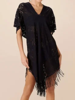 Strandkleider & Sommerkleider|Kaftan, Tunika & Pareo^Pain de Sucre Spitze Strandtunika JESSE 20 von weiß mit Fransensaum