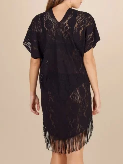 Strandkleider & Sommerkleider|Kaftan, Tunika & Pareo^Pain de Sucre Spitze Strandtunika JESSE 20 von weiß mit Fransensaum