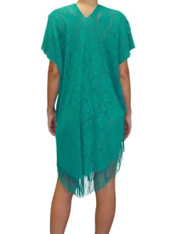 Strandkleider & Sommerkleider|Kaftan, Tunika & Pareo^Pain de Sucre Spitze Strandtunika JESSE 20 von weiß mit Fransensaum