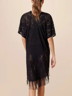 Strandkleider & Sommerkleider|Kaftan, Tunika & Pareo^Pain de Sucre Spitze Strandtunika JESSE 20 einfarbig von weiß mit Fransensaum