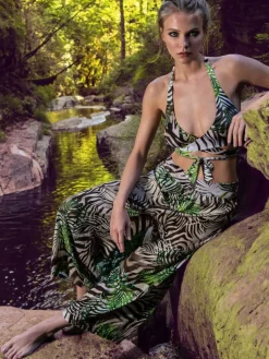 Strandhose & Jumpsuit^Nicole Olivier Strand Hose EMOTION grün von beige braun mit grün