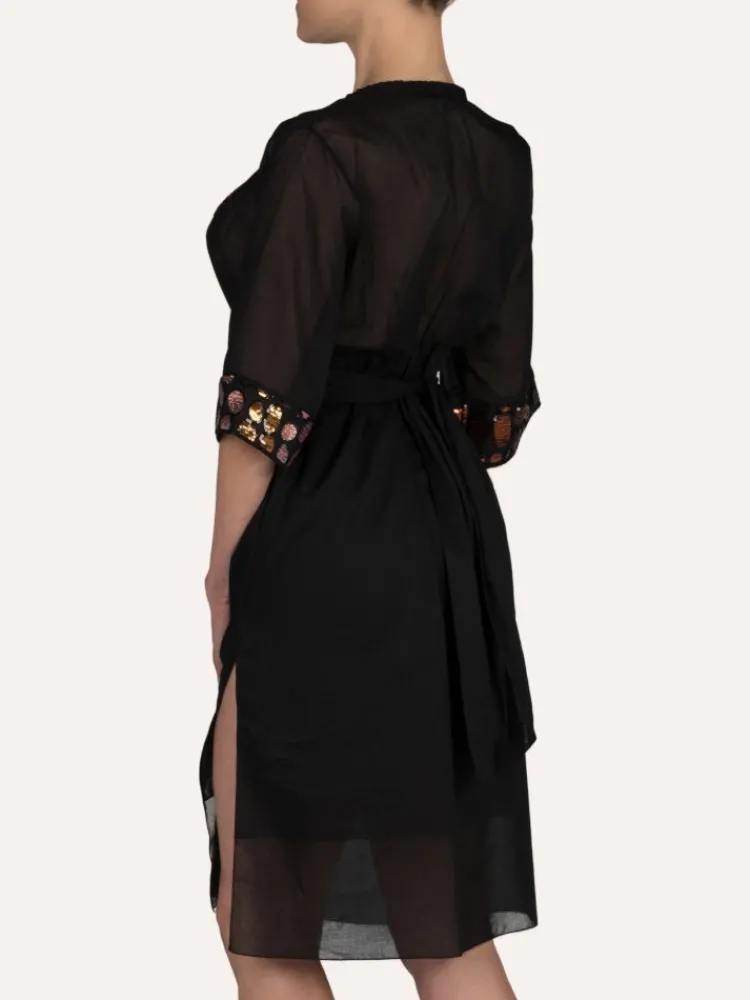 Strandkleider & Sommerkleider|Kaftan, Tunika & Pareo^Cotton Club Strandkaftan FRESIA mit Pailletten von Mare schwarz mit rosa Pailletten