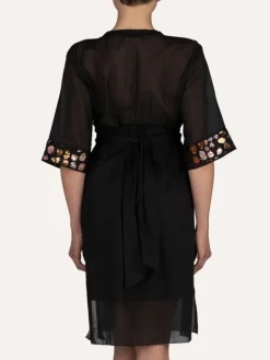 Strandkleider & Sommerkleider|Kaftan, Tunika & Pareo^Cotton Club Strandkaftan FRESIA mit Pailletten von Mare schwarz mit rosa Pailletten