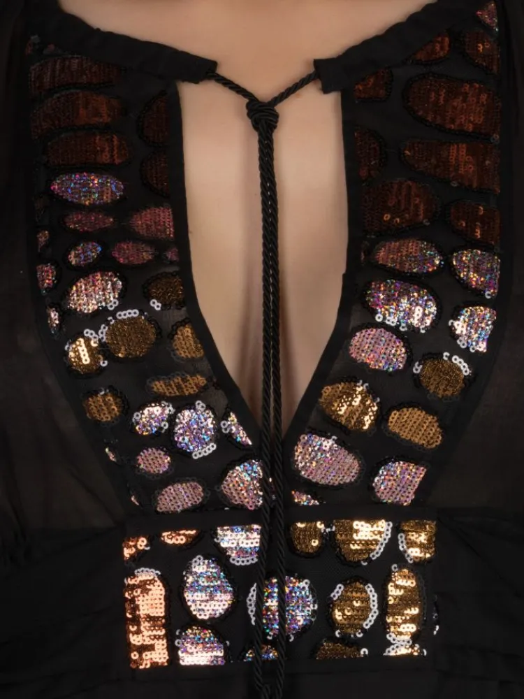 Strandkleider & Sommerkleider|Kaftan, Tunika & Pareo^Cotton Club Strandkaftan FRESIA mit Pailletten von Mare schwarz mit rosa Pailletten