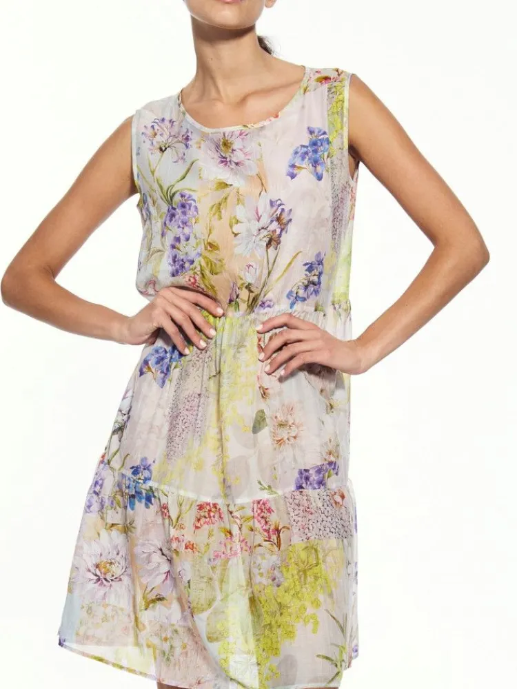 Strandkleider & Sommerkleider|Kleider^Eva B. Bitzer Strandkleid Batist PALERMO blau-grün von hellblau und limettegrün mit Blumenmuster bedruckt