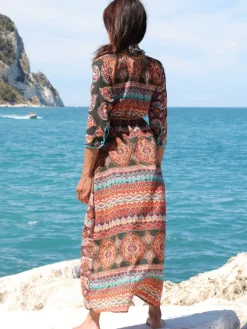 Strandkleider & Sommerkleider|Kleider^Laetitia Beachwear Strandkleid mit Seide BERENICE VERDE schwarz-bunt von schwarz grün bunt mit Häkel Applikationen