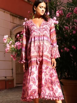 Strandkleider & Sommerkleider|Kleider^Laetitia Beachwear Strandkleid mit Seide BERENICE ROSA beere-lila von beere lila mit Häkel Applikationen