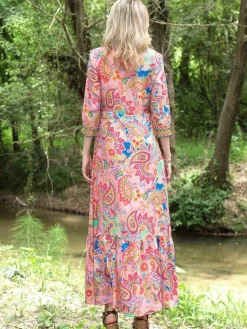 Strandkleider & Sommerkleider|Kleider^Laetitia Beachwear Strandkleid mit Seide LYRA rosa-bunt von rosa-bunt mit Häkel Applikationen