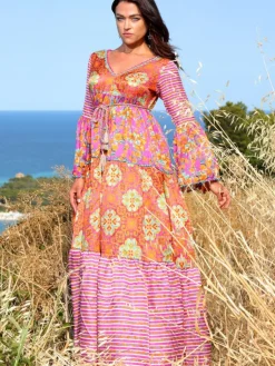 Strandkleider & Sommerkleider|Kleider^Laetitia Beachwear Strandkleid mit Seide NARCISO LILLA von beere-orange mit Häkel Applikationen