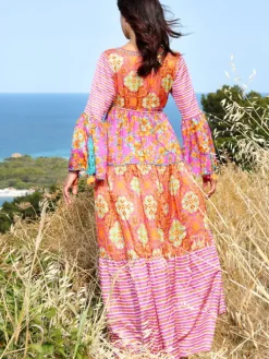 Strandkleider & Sommerkleider|Kleider^Laetitia Beachwear Strandkleid mit Seide NARCISO LILLA von beere-orange mit Häkel Applikationen