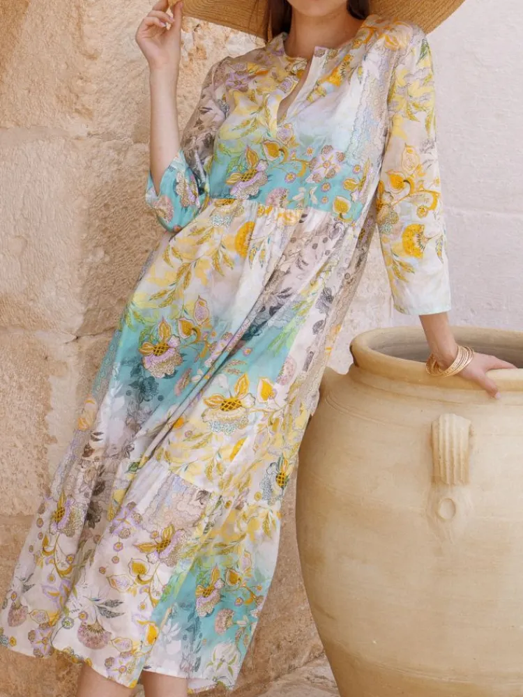 Strandkleider & Sommerkleider^Eva B. Bitzer Strandkleid PANAREA limette-türkis von limette-türkis bedruckt