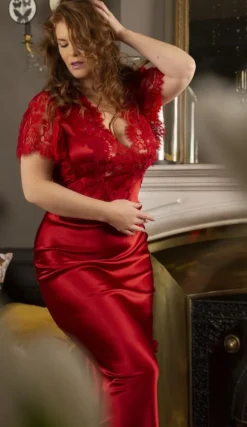 Seidenneglige|Seidennachthemd^Marjolaine Stretchseide Nachtkleid lang NINA mit Spitze