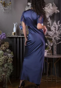 Seidenneglige|Seidennachthemd^Marjolaine Stretchseide Nachtkleid lang NINA mit Spitze