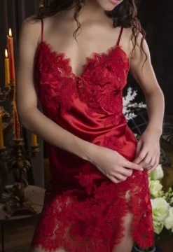 Alle Negligés|Seidenneglige^Marjolaine Stretchseide Neglige kurz NINA mit Spitze