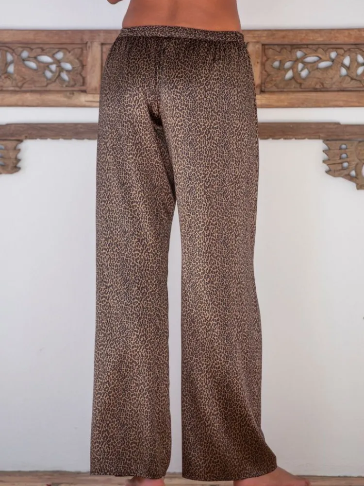 Lounge-Wear|Seidenpyjama^Marjolaine Stretchseide Pyjamahose OMAYA Panthermuster von