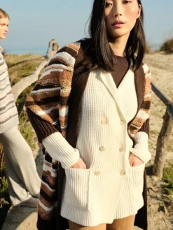 Lounge-Wear|Strickjacken & -Mäntel^Chiara Fiorini Strickjacke Grobstrick mit Knöpfen von mit Wolle und Kaschmir cremeweiß und nachtblau