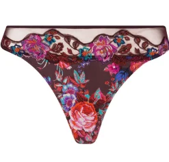 Alle Strings^Lise Charmel String AVEU EN FLEURS mit Seide und Spitze von dunkles Violett mit Blumenmuster