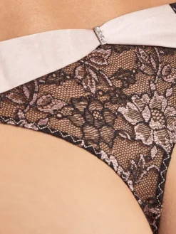 Alle Strings|Mit Seidensatin^Aubade String FEMME GLAMOUR altrosa-schwarz von mit Seide altrosa mit schwarz